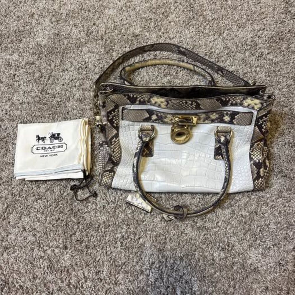 Michael Kors Hamilton Croc Embossed Python Leather Satchel Purse